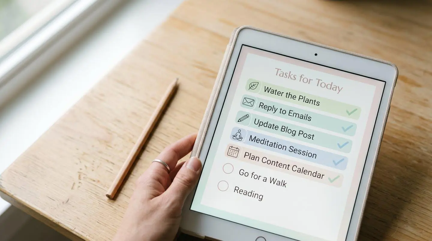 Tablette affichant une checklist de prérequis pour l'intégration de la LRE, un crayon posé à côté.